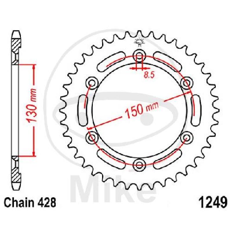 Kettenrad, 51Z, Teil.: 428, Innen Ø : 130, Lochkr.: 150