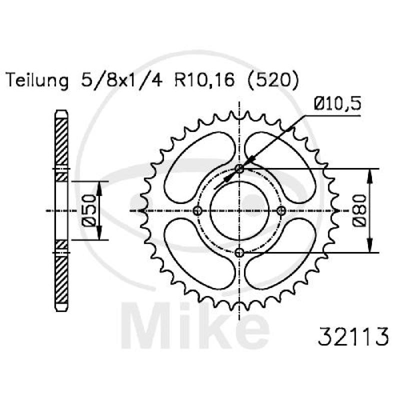 Kettenrad, 32Z, Teil.: 520 schwarz, Innen Ø : 050, Lochkr.: 080