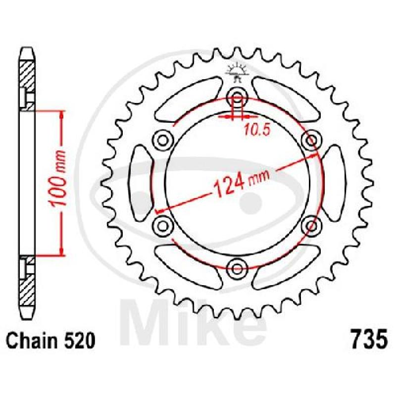 Kettenrad, 37Z, Teil.: 520, Innen Ø : 100, Lochkr.: 124