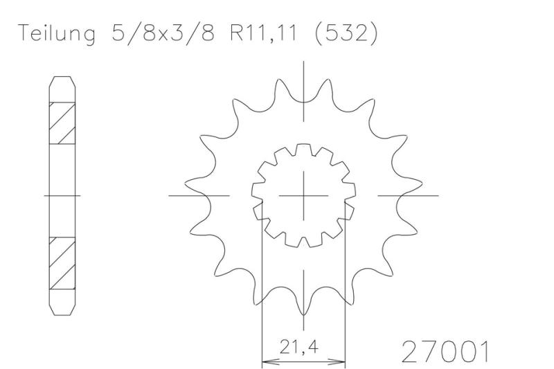 Kettenritzel, 15 Zähne