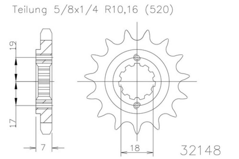 Kettenritzel, 13 Zähne