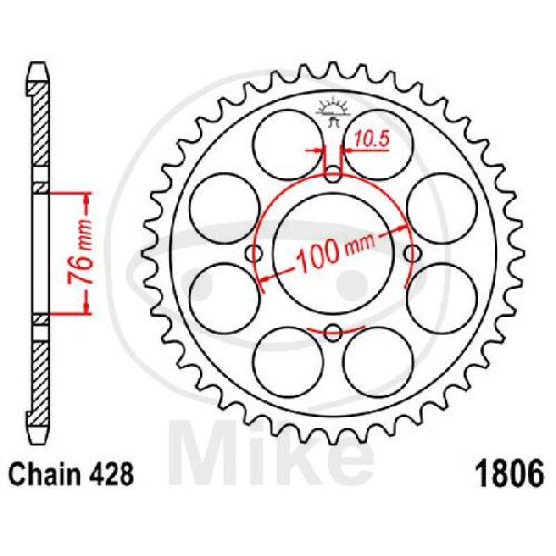Kettenrad, 56Z, Teil.: 428, Innen Ø : 076, Lochkr.: 100