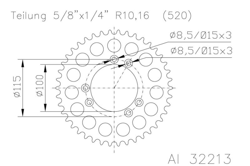 Kettenrad 42 Zähne Alu 520er Teilung (5/8x1/4)