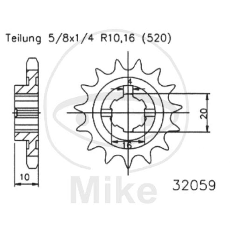 Ritzel, 13Z, Teil.: 520, grobverzahnt 6, Innen Ø : 16/20