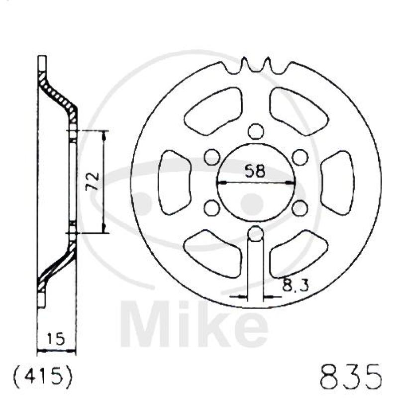 Kettenrad, 43Z, Teil.: 415 schwarz, Innen Ø : 058, Lochkr.: 072