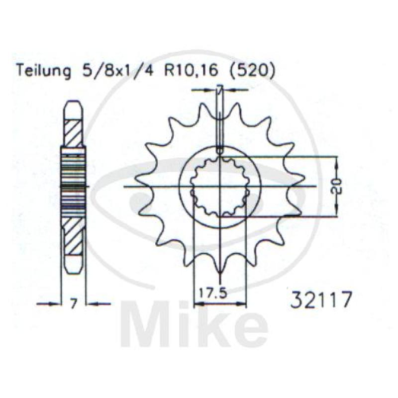 Ritzel, 11Z, Teil.: 520, feinverzahnt, Innen Ø : 17.5/20