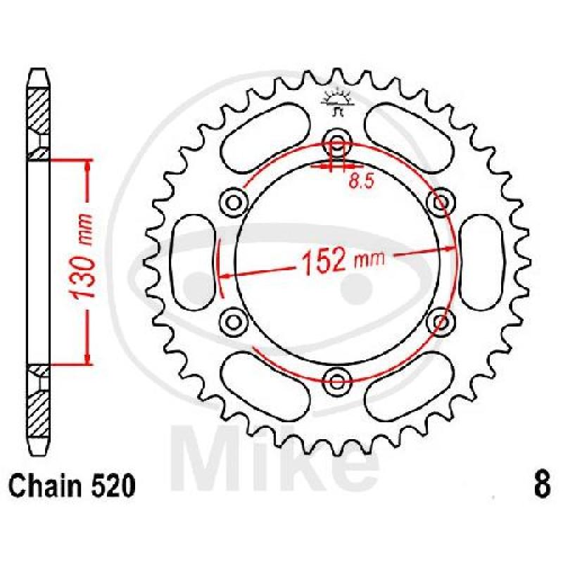 Kettenrad, 51Z, Teil.: 520, Innen Ø : 130, Lochkr.: 152
