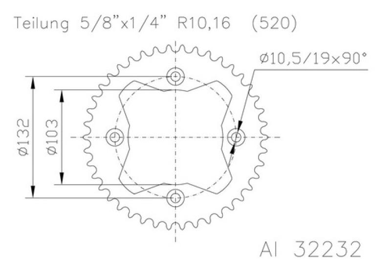 Aluminium sprocket, 38 teeth