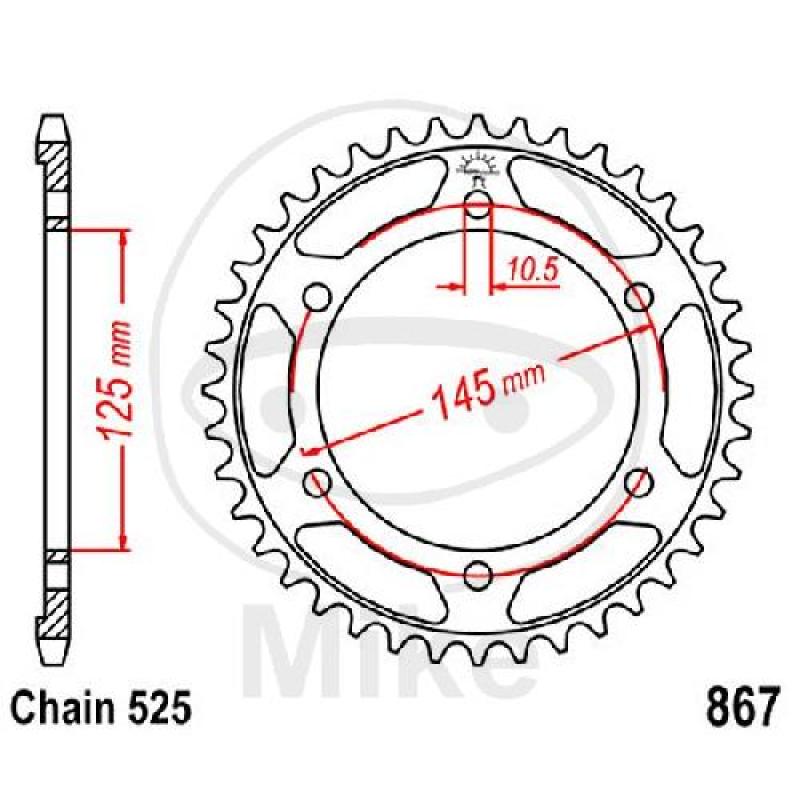 Kettenrad, 44Z, Teil.: 525, Innen Ø : 125, Lochkr.: 145