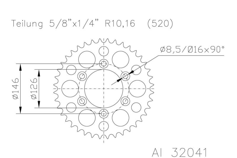 Kettenrad 49 Zähne Alu 520er Teilung (5/8x1/4)