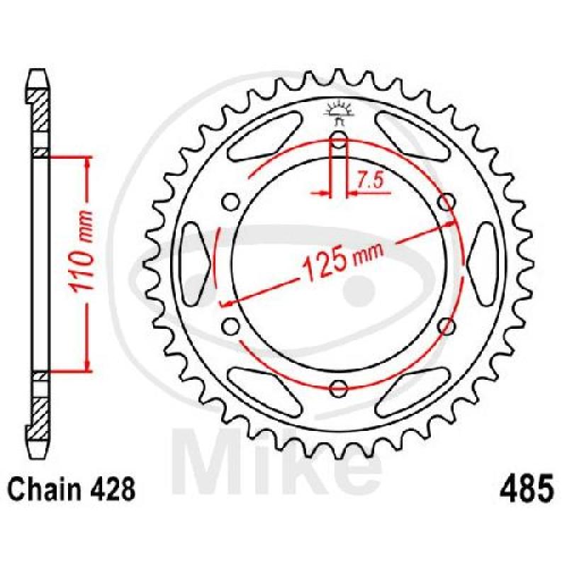 Kettenrad, 48Z, Teil.: 428, Innen Ø : 110, Lochkr.: 125
