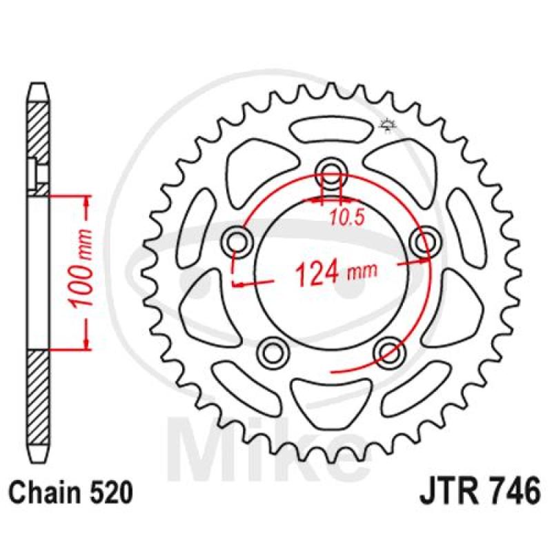 Kettenrad, 48Z, Teil.: 520, Innen Ø : 100, Lochkr.: 124