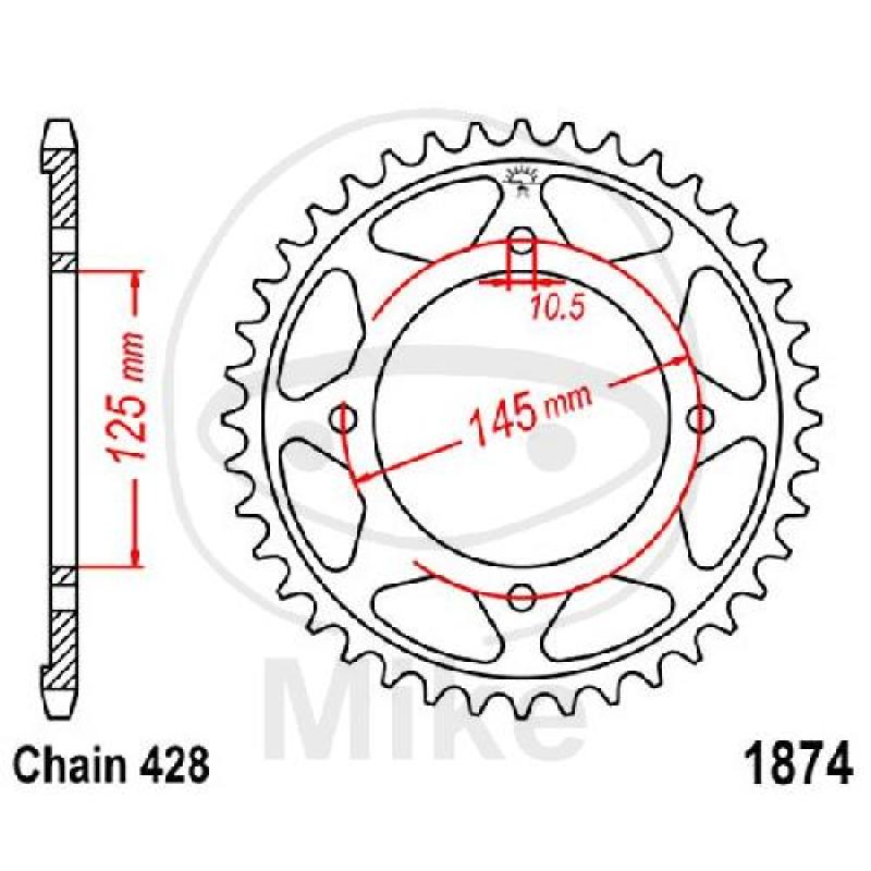 Kettenrad, 59Z, Teil.: 428, Innen Ø : 125, Lochkr.: 145