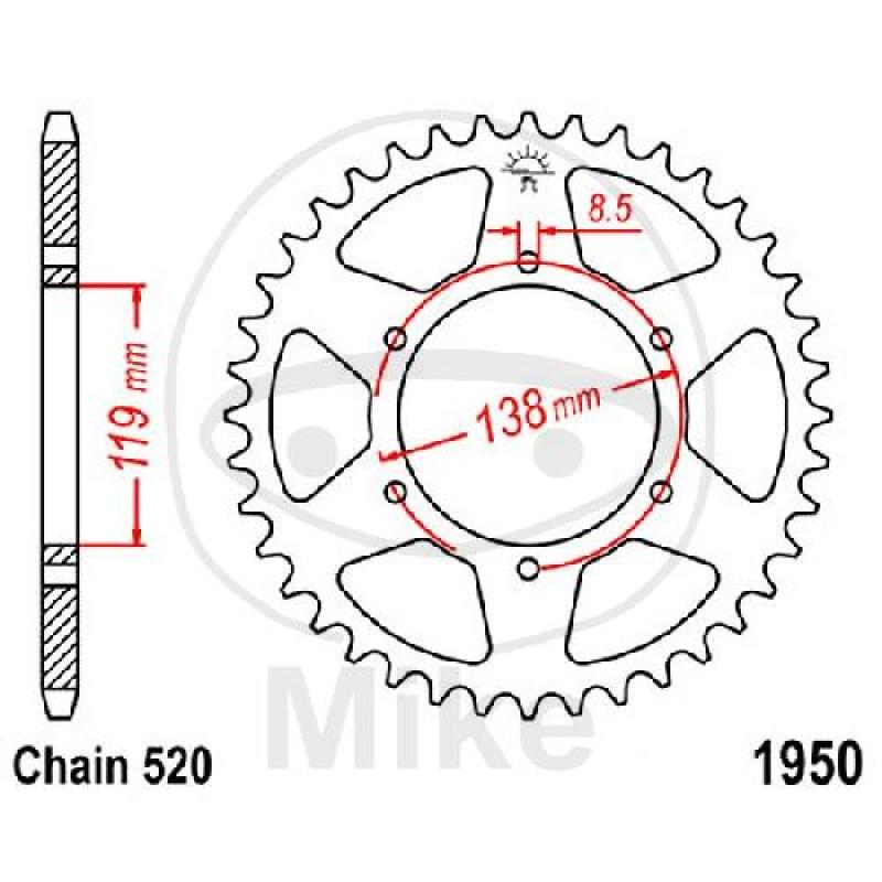 Kettenrad, 50Z, Teil.: 520, Innen Ø : 119, Lochkr.: 138