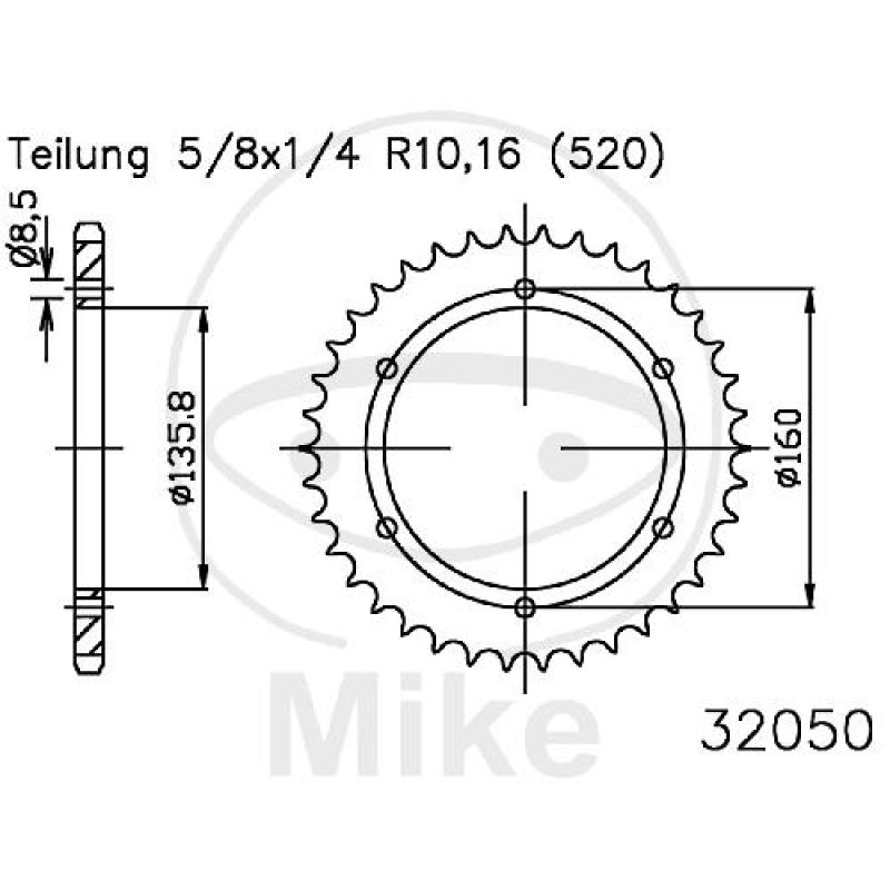 Kettenrad, 46Z, Teil.: 520, Innen Ø : 135.5, Lochkr.: 160