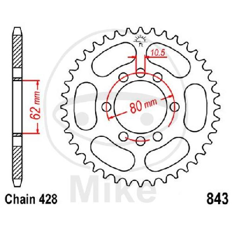 Kettenrad, 45Z, Teil.: 428, Innen Ø : 062, Lochkr.: 080