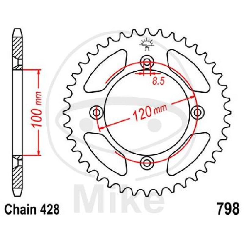 Kettenrad, 48Z, Teil.: 428, Innen Ø : 100, Lochkr.: 120