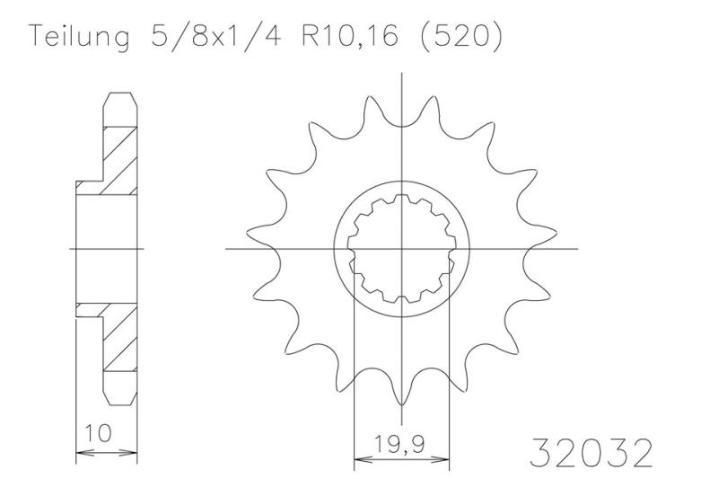 Kettenritzel, 13 Zähne