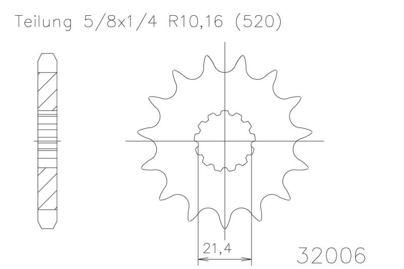 Kettenritzel, 15 Zähne