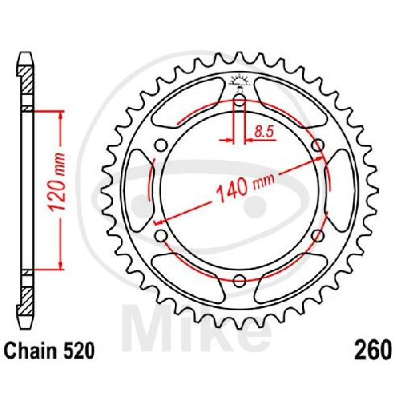 Kettenrad, 40Z, Teil.: 520, Innen Ø : 120, Lochkr.: 140