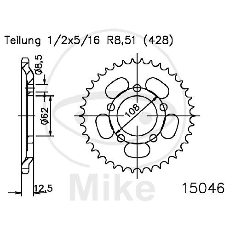 Kettenrad, 49Z, Teil.: 428, Innen Ø : 062, Lochkr.: 108