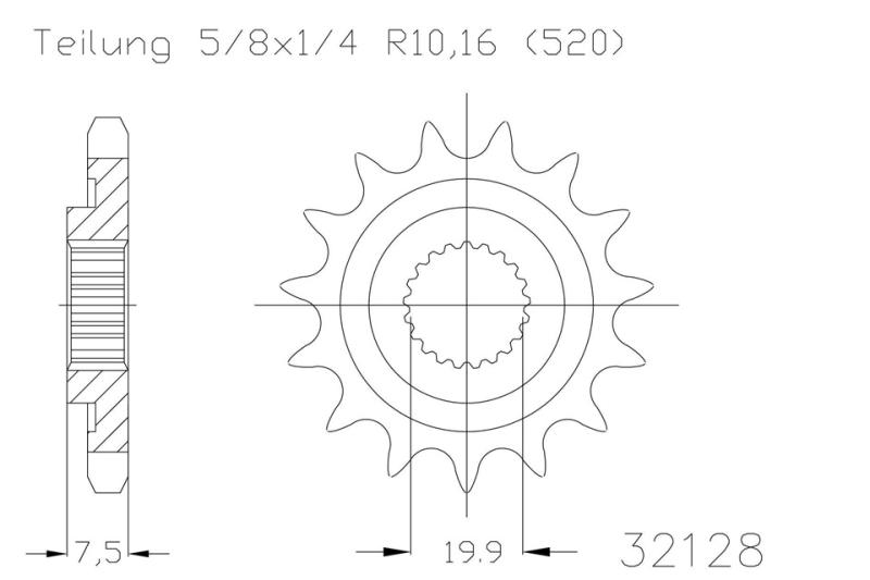 Kettenritzel, 14 Zähne