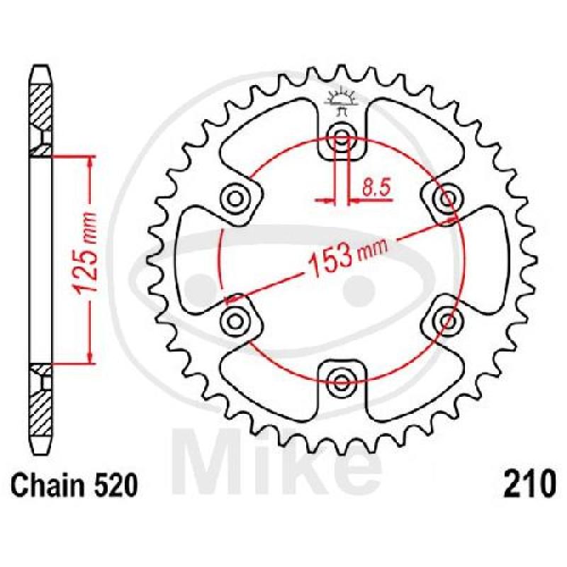 Kettenrad, 53Z, Teil.: 520, Innen Ø : 125, Lochkr.: 153