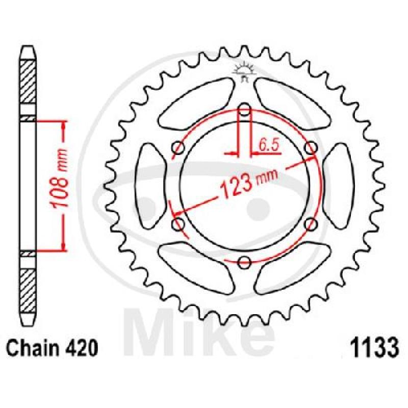 Kettenrad, 52Z, Teil.: 420, Innen Ø : 108, Lochkr.: 123
