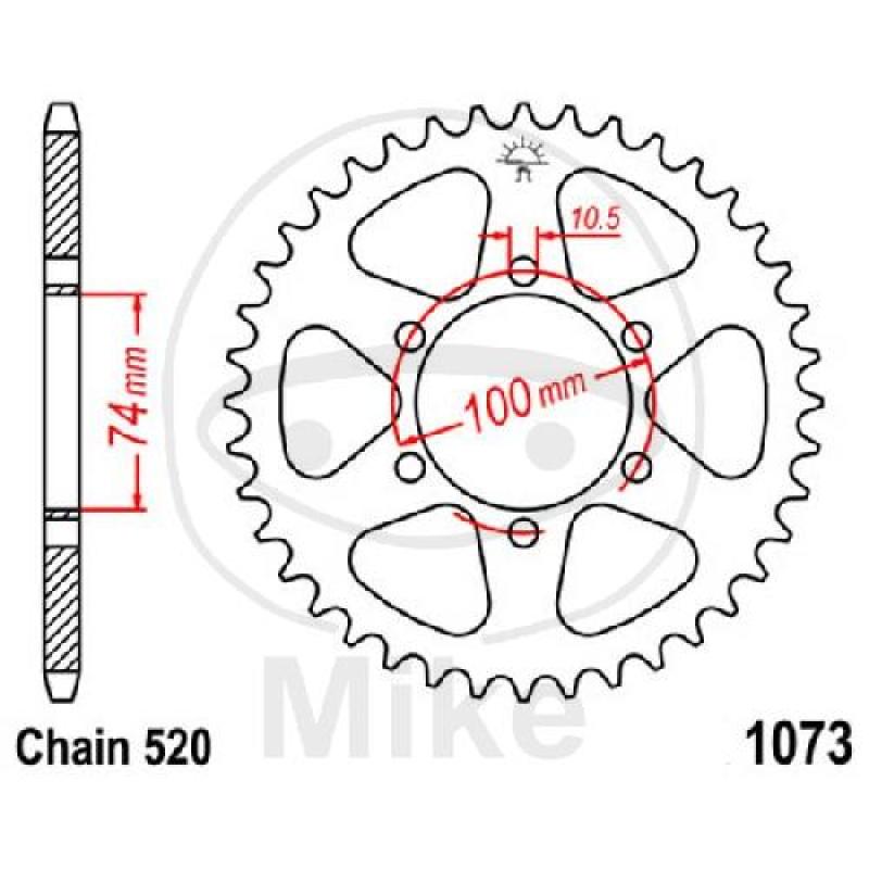 Kettenrad, 46Z, Teil.: 520, Innen Ø : 074, Lochkr.: 100