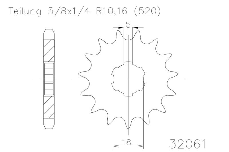 Kettenritzel, 13 Zähne