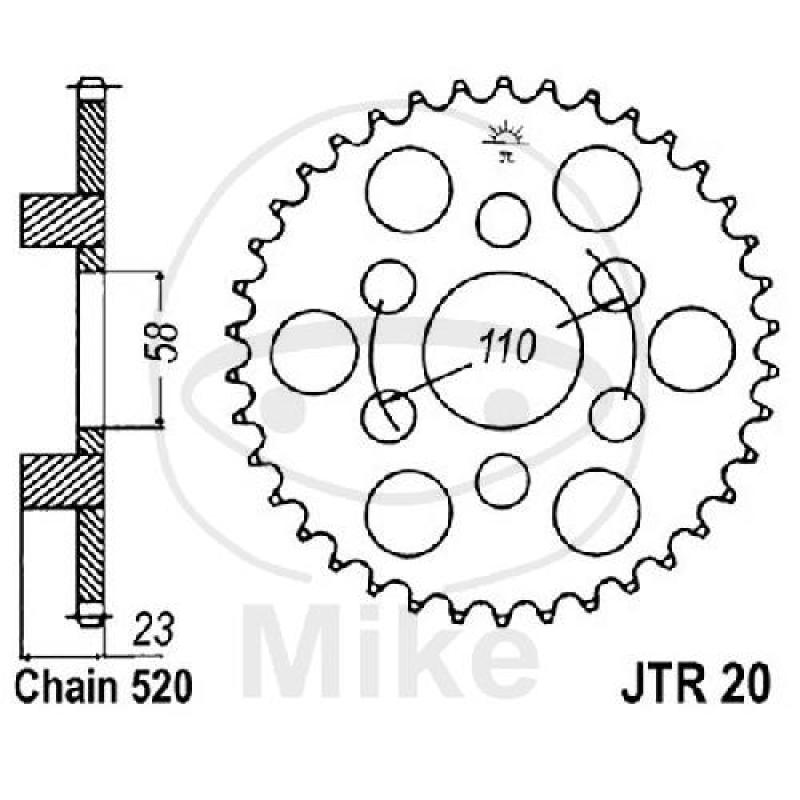 Kettenrad, 41Z, Teil.: 520, Innen Ø : 058, Lochkr.: 110