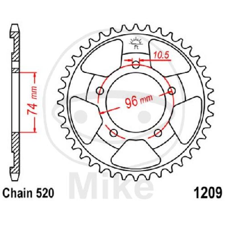 Kettenrad, 42Z, Teil.: 520, Innen Ø : 074, Lochkr.: 096