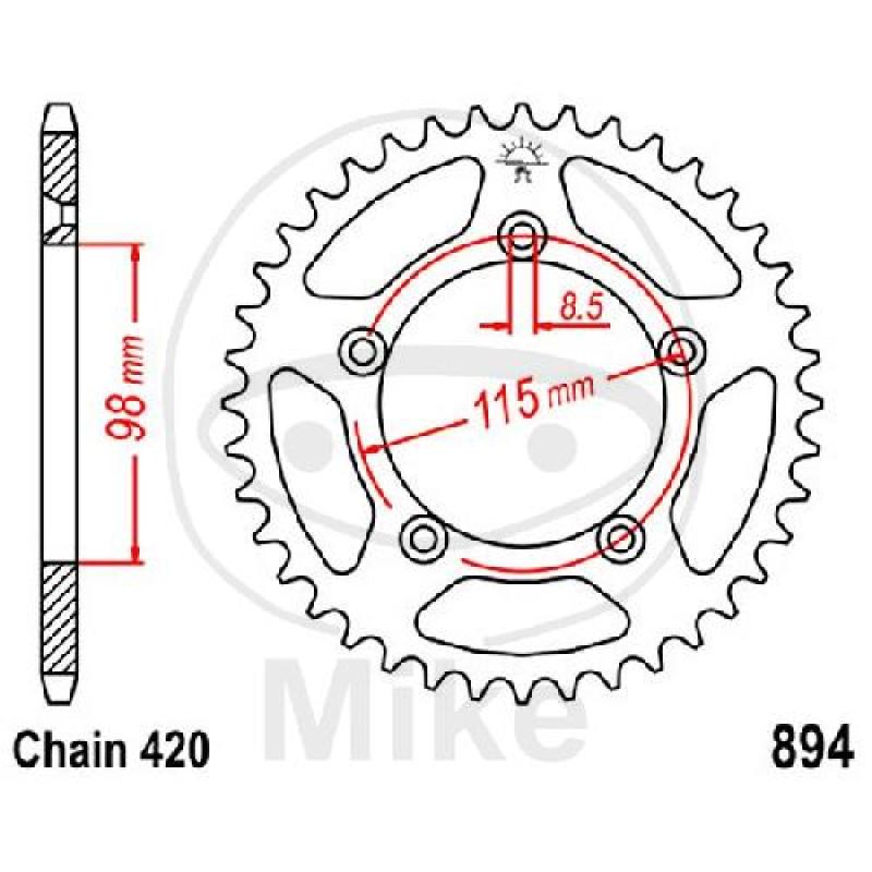 Kettenrad, 46Z, Teil.: 420, Innen Ø : 098, Lochkr.: 115