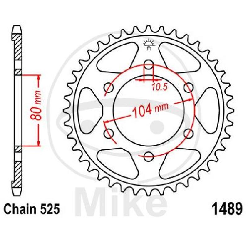 Kettenrad, 40Z, Teil.: 525, Innen Ø : 080, Lochkr.: 104