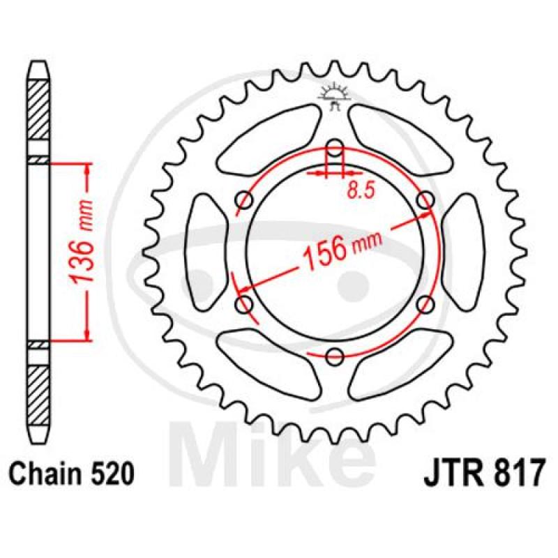 Kettenrad, 46Z, Teil.: 520, Innen Ø : 136, Lochkr.: 156
