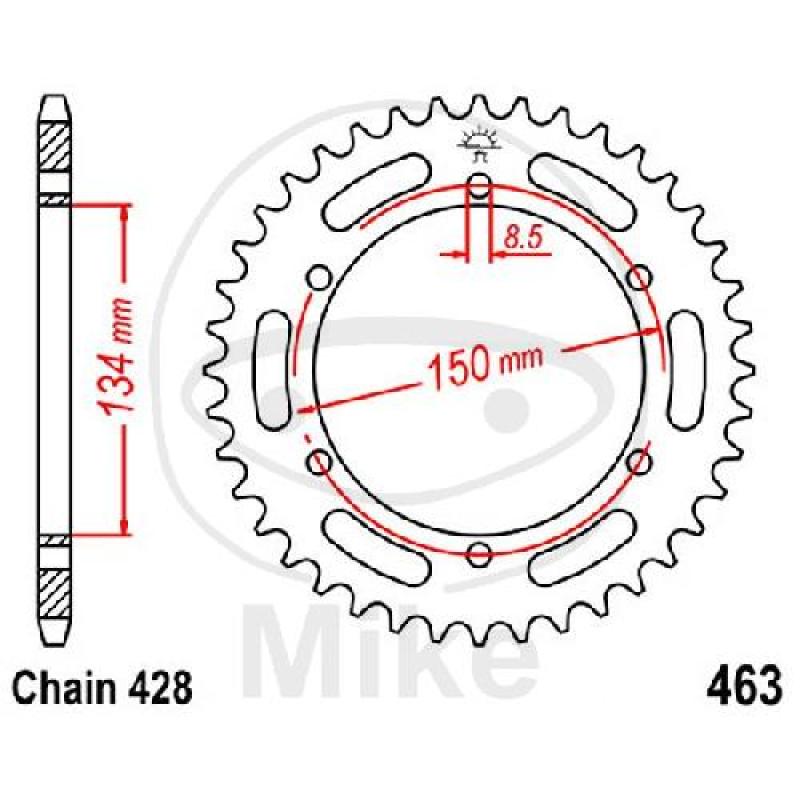 Kettenrad, 48Z, Teil.: 428, Innen Ø : 134, Lochkr.: 150