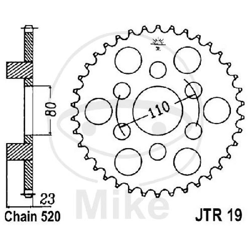 Kettenrad, 37Z, Teil.: 520, Innen Ø : 080, Lochkr.: 110