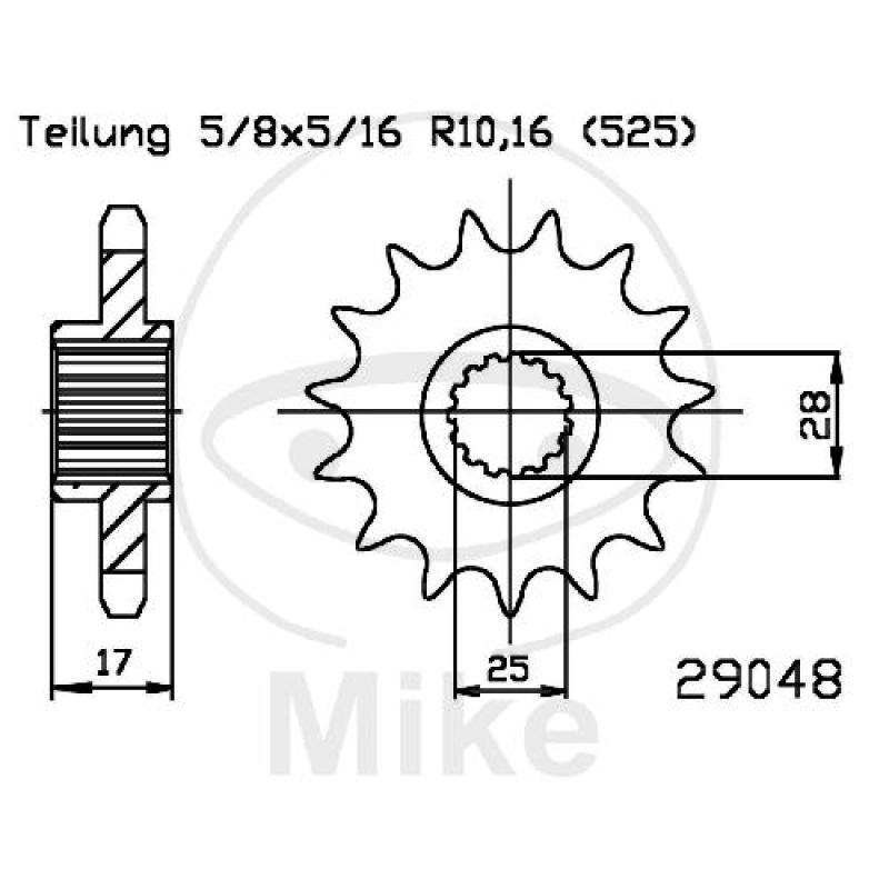 Ritzel, 14Z, Teil.: 525, feinverzahnt, Innen Ø : 25/28