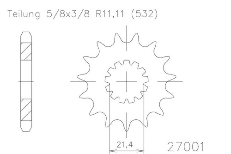 Kettenritzel, 14 Zähne