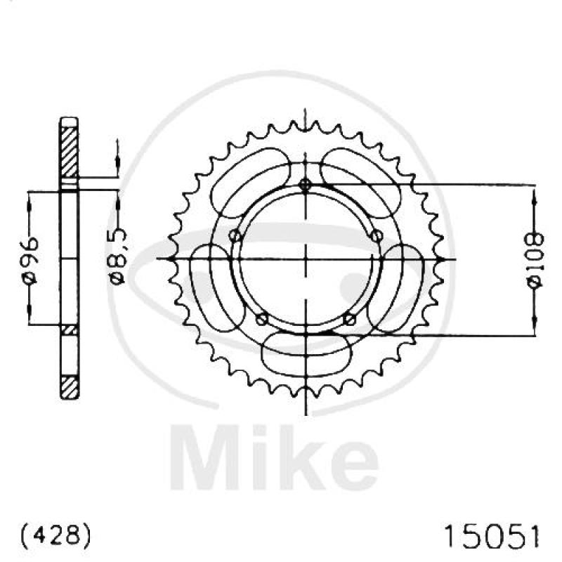 Kettenrad, 49Z, Teil.: 428, Innen Ø : 096, Lochkr.: 108