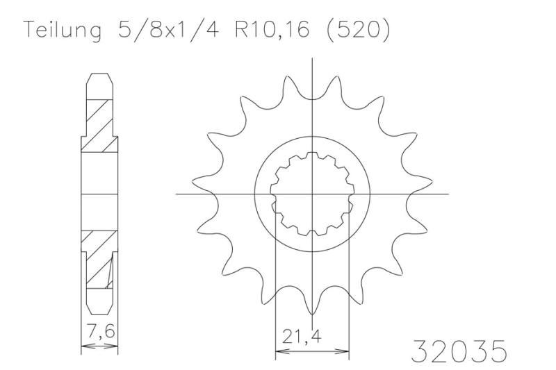 Kettenritzel, 16 Zähne