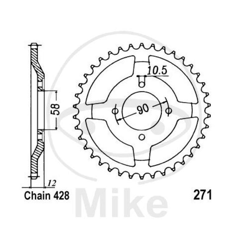 Kettenrad, 50Z, Teil.: 428, Innen Ø : 058, Lochkr.: 090