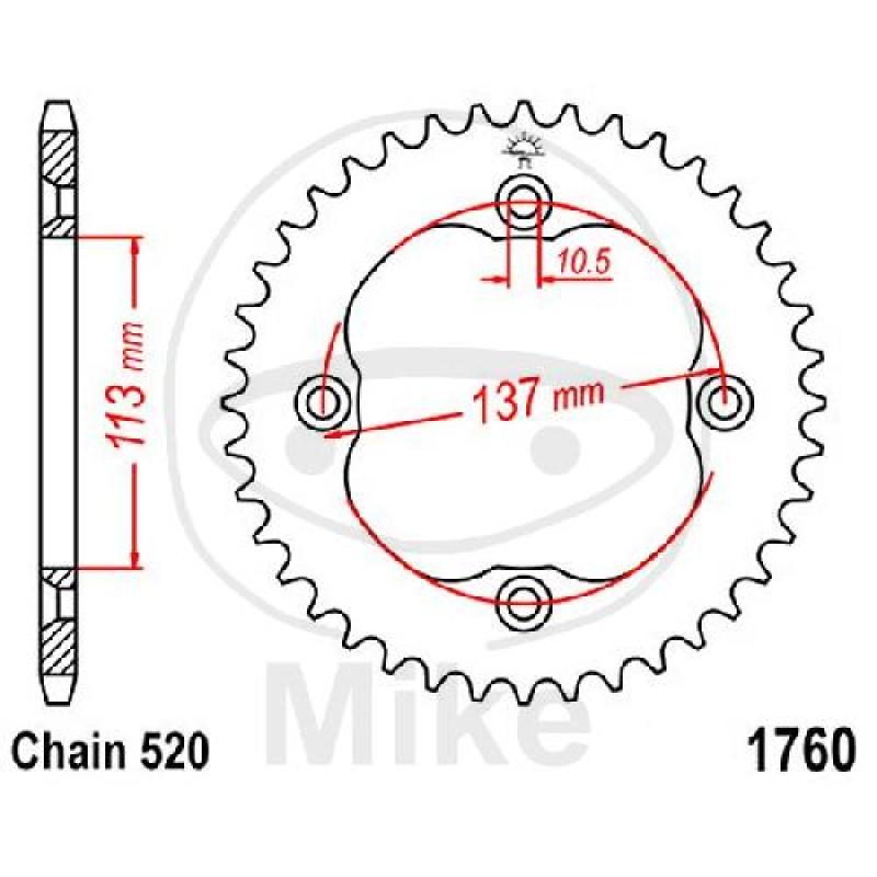 Kettenrad, 37Z, Teil.: 520, Innen Ø : 113, Lochkr.: 137