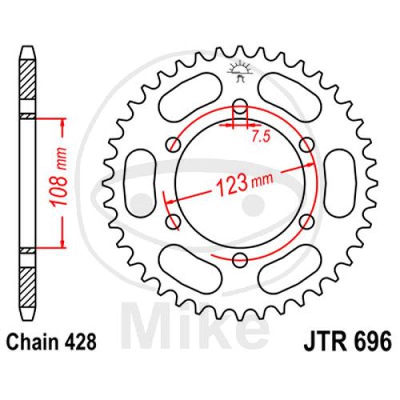 Kettenrad, 49Z, Teil.: 428, Innen Ø : 108, Lochkr.: 123