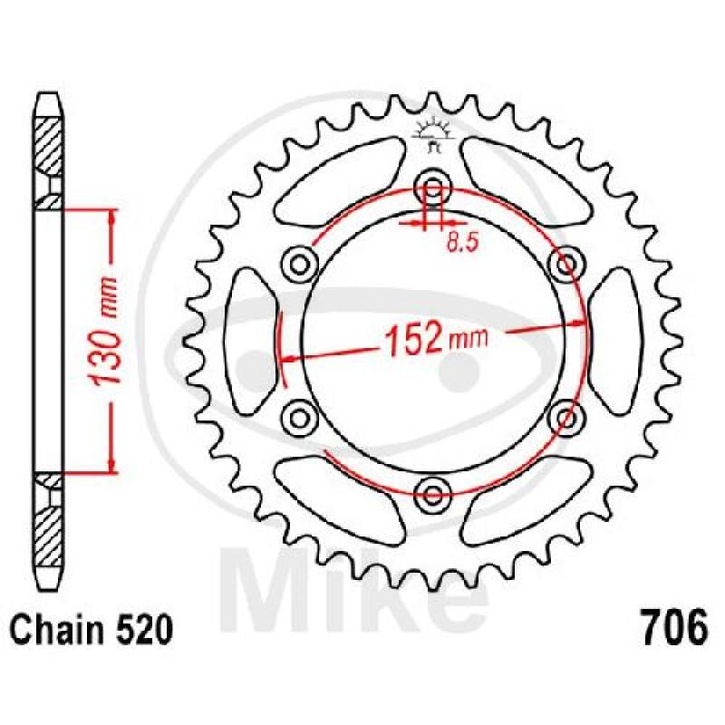 Kettenrad, 46Z, Teil.: 520, Innen Ø : 130, Lochkr.: 152