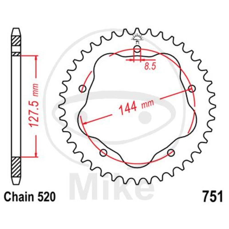 Alu-Kettenrad, 42Z, Teil.: 520 silber, für Kettenradträger 7585011