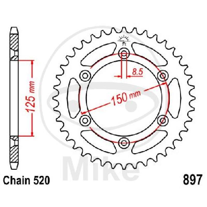 Kettenrad, 47Z, Teil.: 520, Innen Ø : 125, Lochkr.: 150