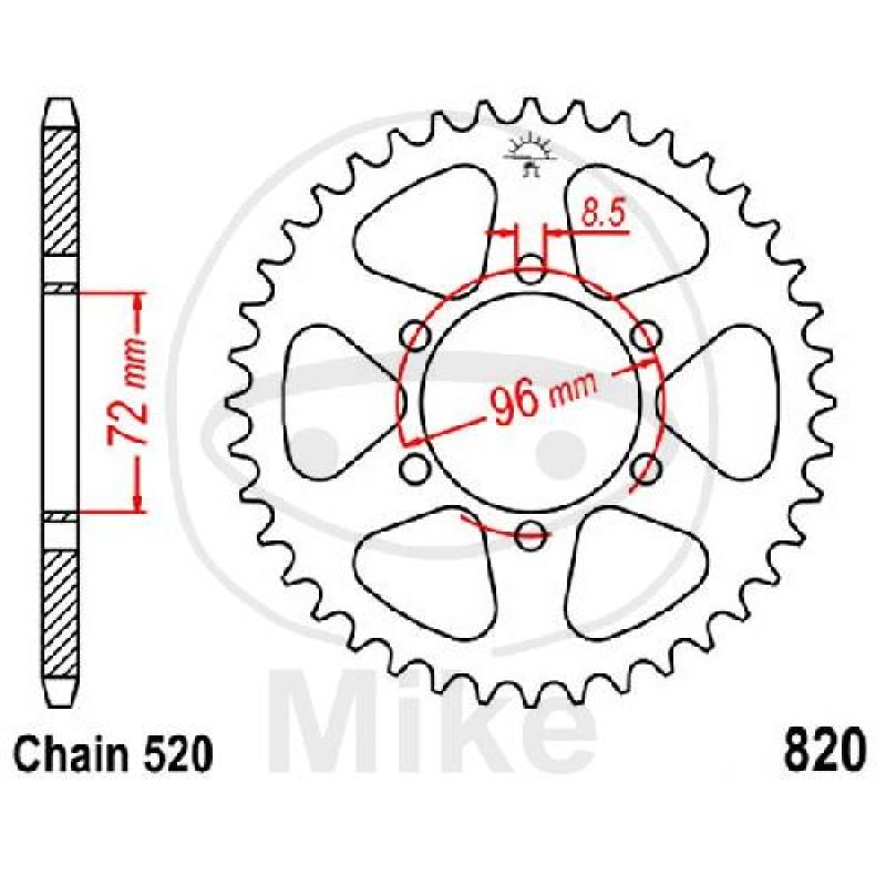 Kettenrad, 42Z, Teil.: 520, Innen Ø : 072, Lochkr.: 096