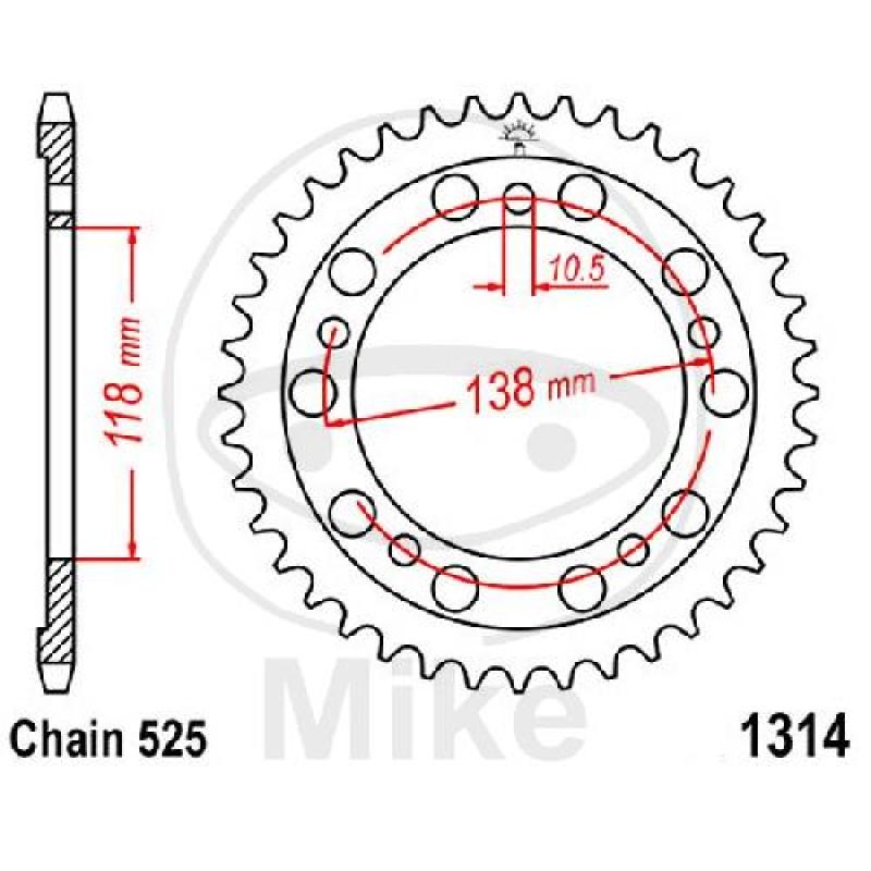 Kettenrad, 39Z, Teil.: 525, Innen Ø : 118, Lochkr.: 138