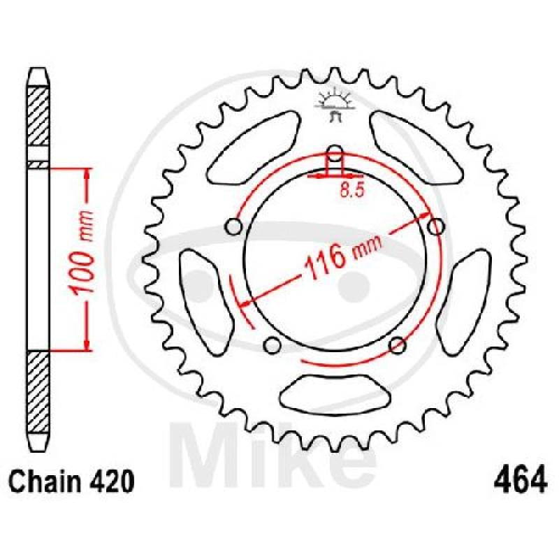 Kettenrad, 44Z, Teil.: 420, Innen Ø : 100, Lochkr.: 116